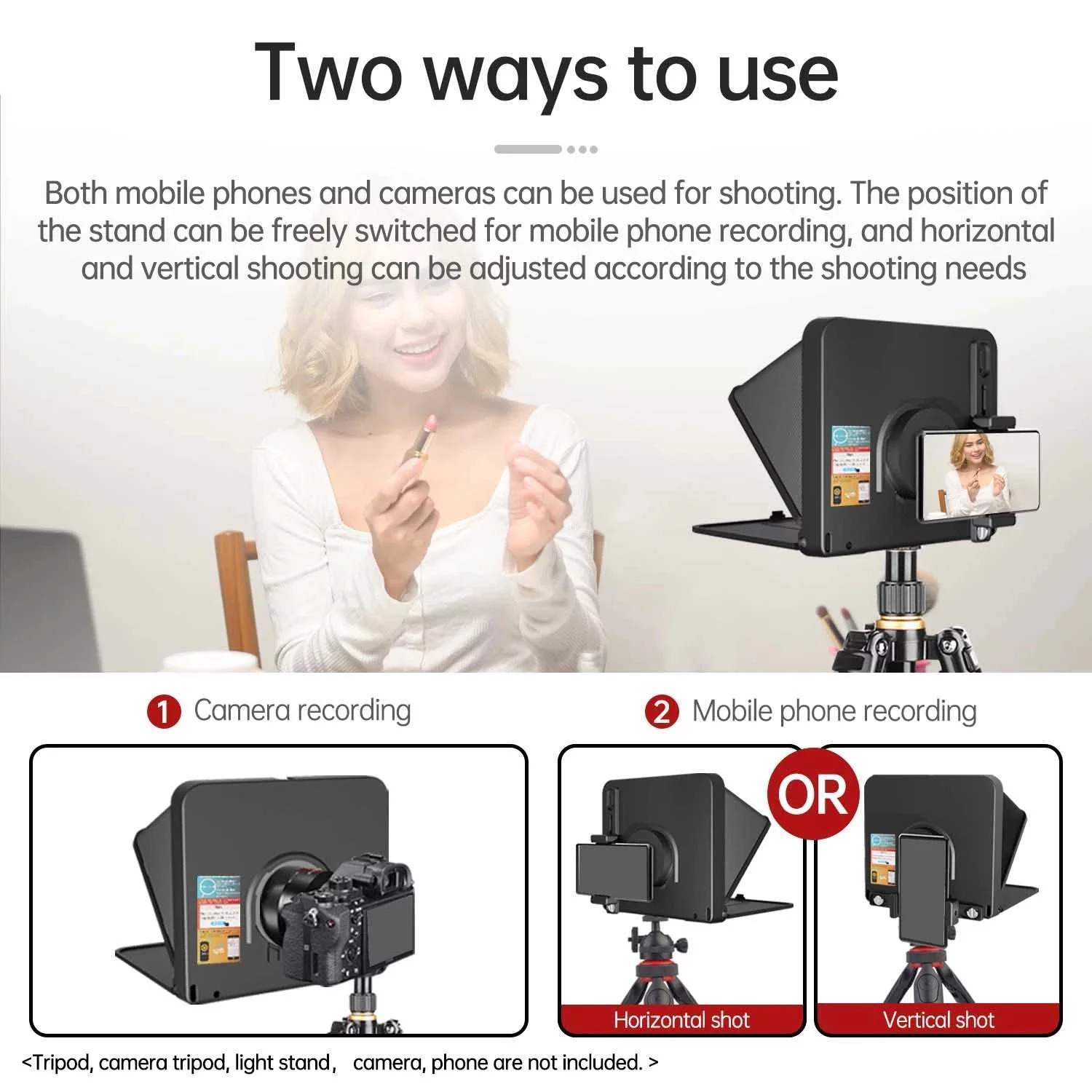CamKoo CT2 Teleprompters for iPad Smartphone Tablets DSLR Cameras Adjustable APP Compatible with iOS/Android Portable Teleprompter Kit with Remote Control & Lens Adapter Rings Making Live Streaming 