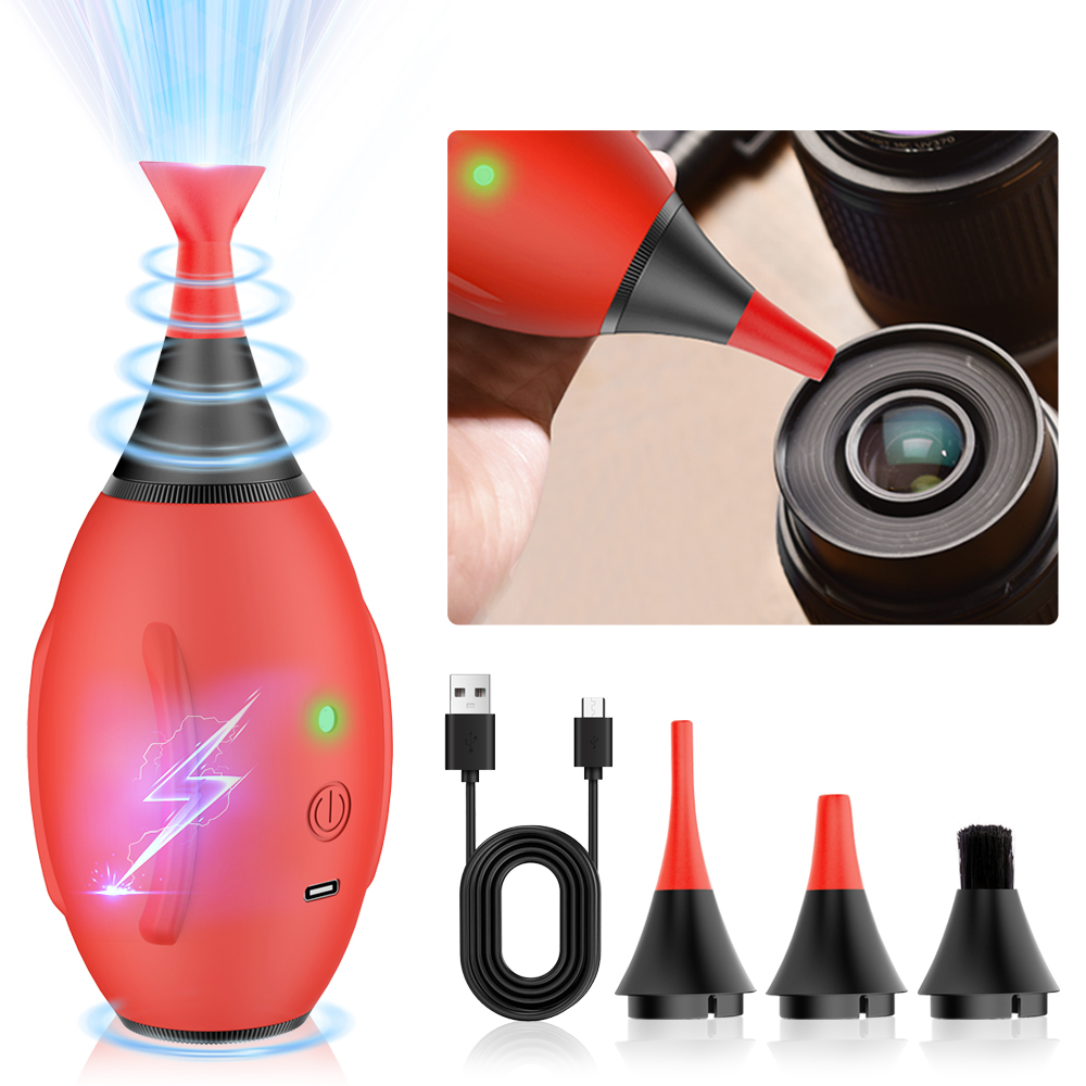 LENSGO Electric Air Blow,Camera Cleaning Kits with 4 Cleaning Heads for CMOS/Regular/Crevice Clean and Brush, 4.0kPa Dust Removal Type C Charge (Red,Black,Green)