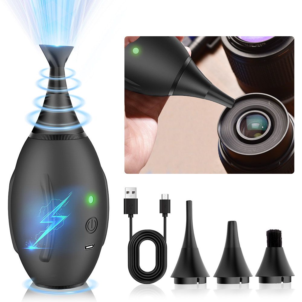 LENSGO Electric Air Blow,Camera Cleaning Kits with 4 Cleaning Heads for CMOS/Regular/Crevice Clean and Brush, 4.0kPa Dust Removal Type C Charge (Black)