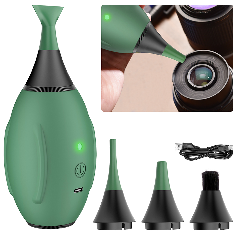 LENSGO Electric Air Blow,Camera Cleaning Kits with 4 Cleaning Heads for CMOS/Regular/Crevice Clean and Brush, 4.0kPa Dust Removal Type C Charge (GREEN)