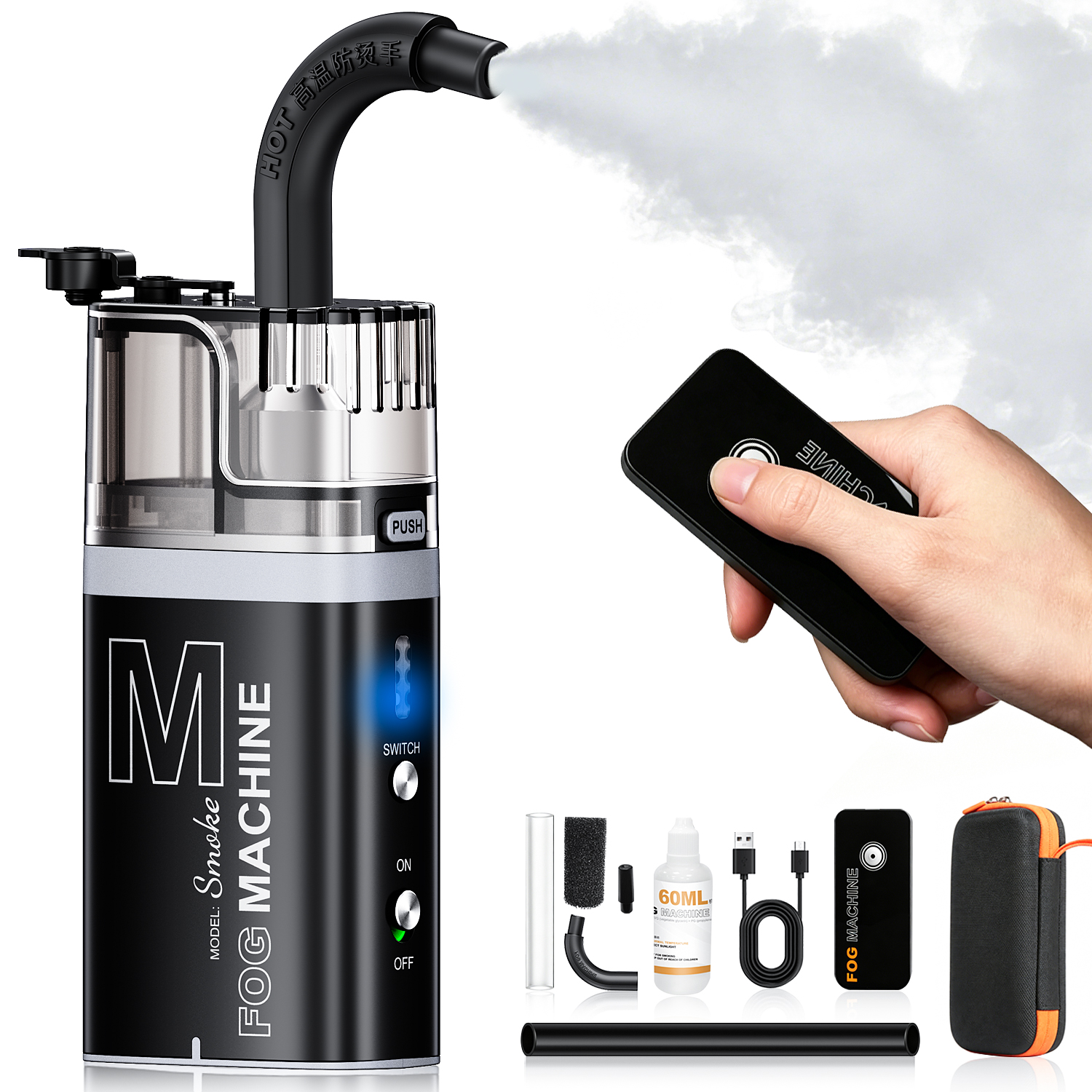 LENSGO Smoke M Handheld Fog Machine, 30W Portable Smoke Machine with Remote Control, Complete Kit for Photography, Video Shooting, Film & Stage Effects, Rechargeable Mini Smoke Generator